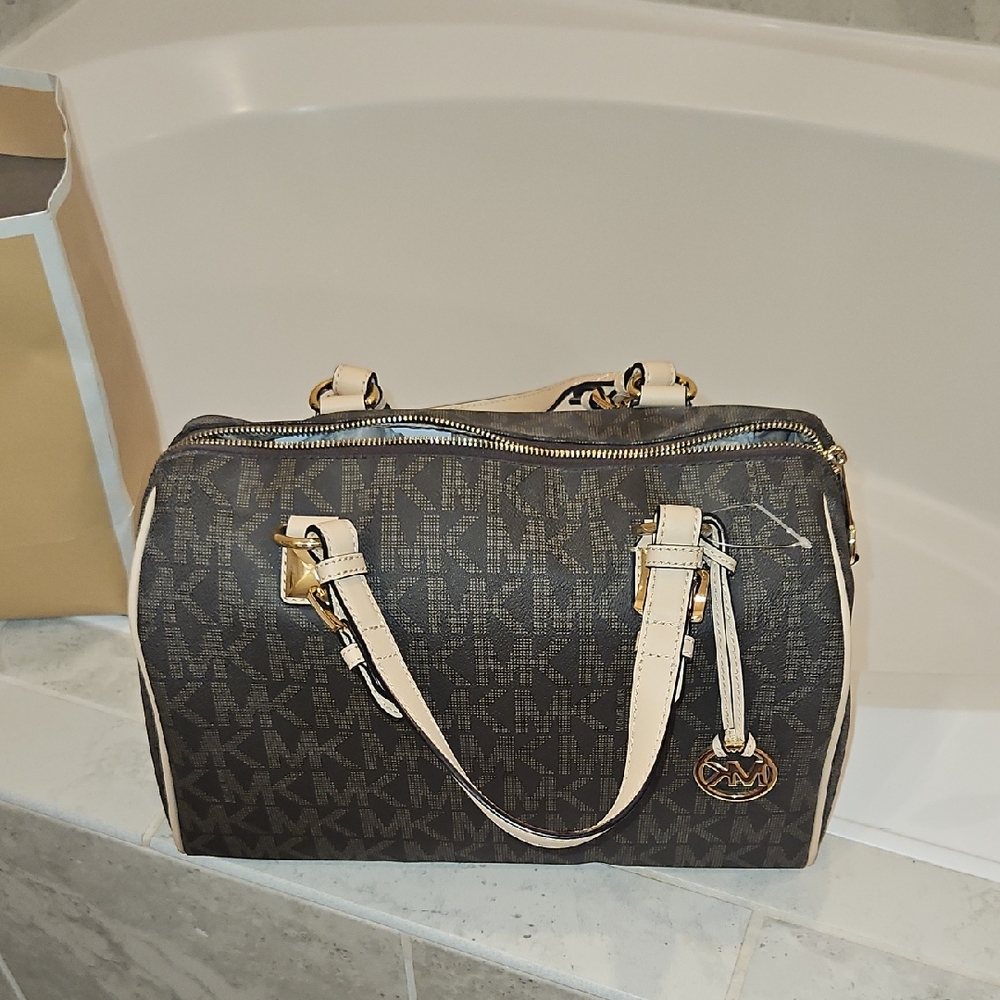 Michael Kors Signature Brown and Cream Satchel
